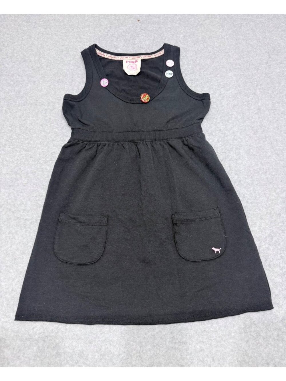 Victorias Secret Pink Women’s Black Tank Dress Pockets Pin Accents Medium Y2K